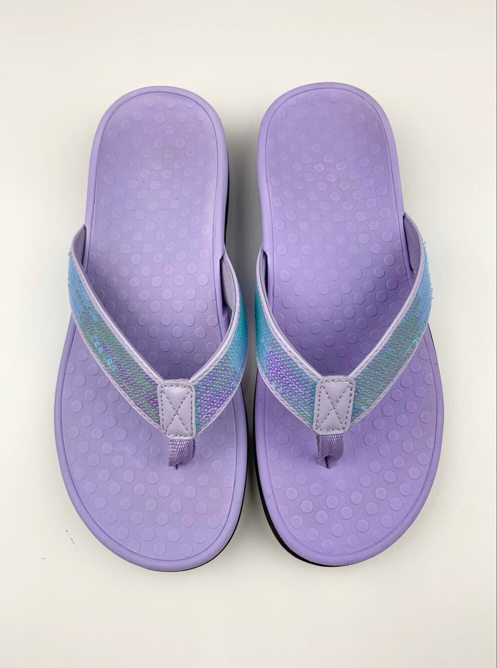 Vionic Tide Sandals Purple Iridescent Sequin Straps Thong Comfort Women's 8
